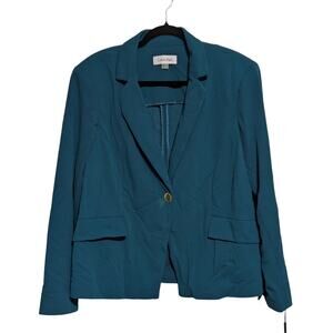 Calvin Klein Women's Plus Size 16W Teal Single Button Notched Collar Blazer  New